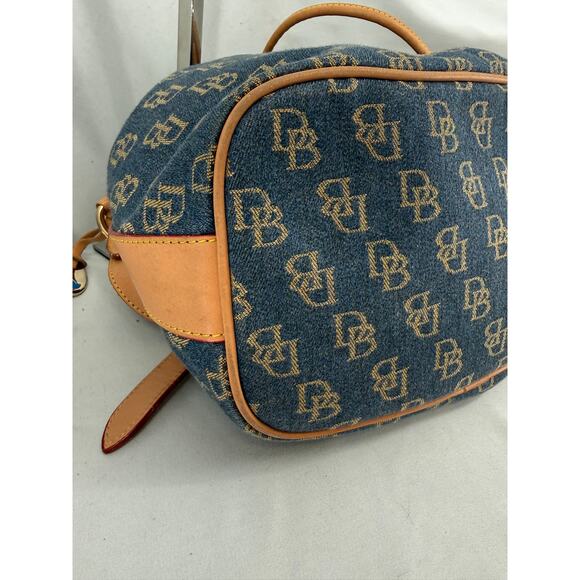 Dooney & Bourke Bucket Bags & Canvas Exterior Drawstring  VTG Dooney Bourke Denim DB Monogram Drawstring Bucket Bag Blue Leather Trim Y2K